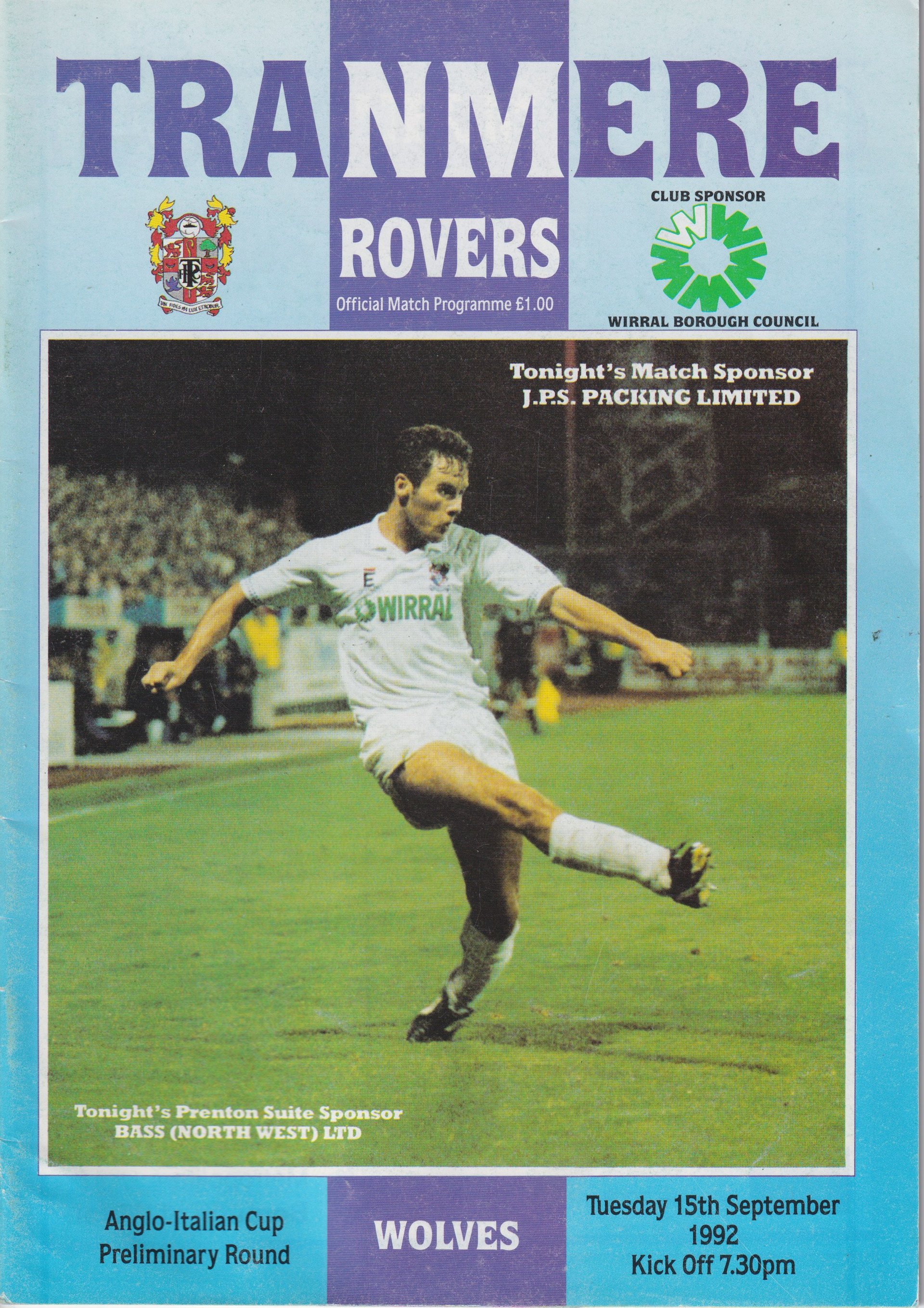 Tranmere Rovers v Wolverhampton Wanderers match programme